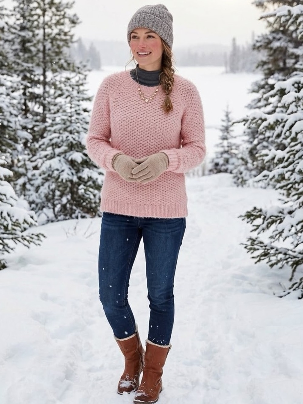 PIPERLIME Pink Fuzzy Knit Crewneck Sweater Small | Soft Pastel Chunky Pullover